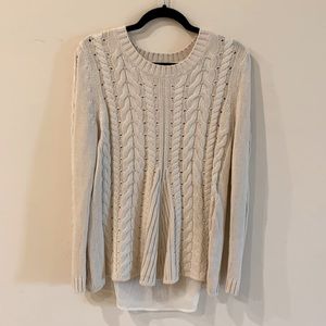 Cabi Pullover Sweater Lace Up Cable Knit Sweater M